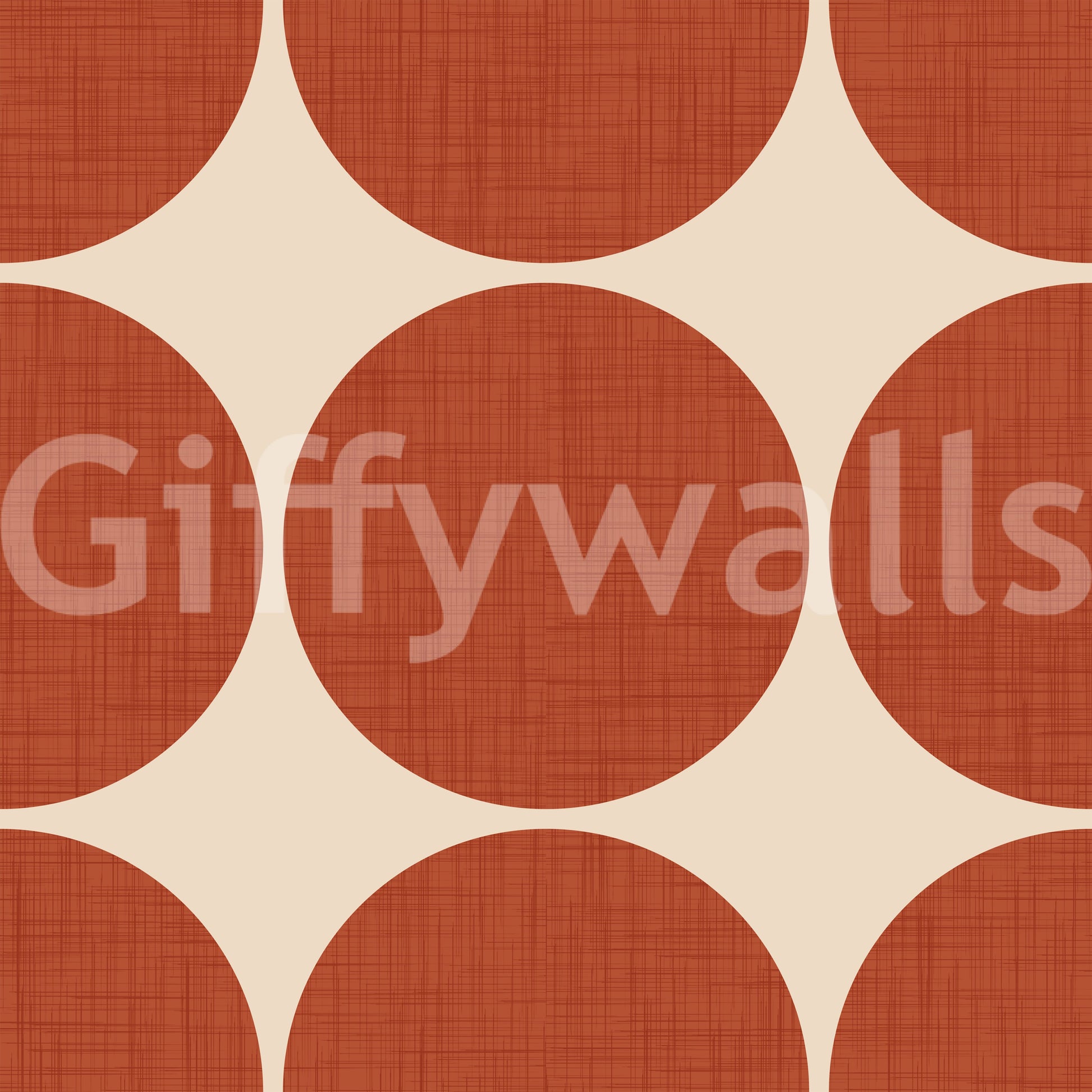 Graphic wallpaper design with large terracotta spheres forming a structured grid layout