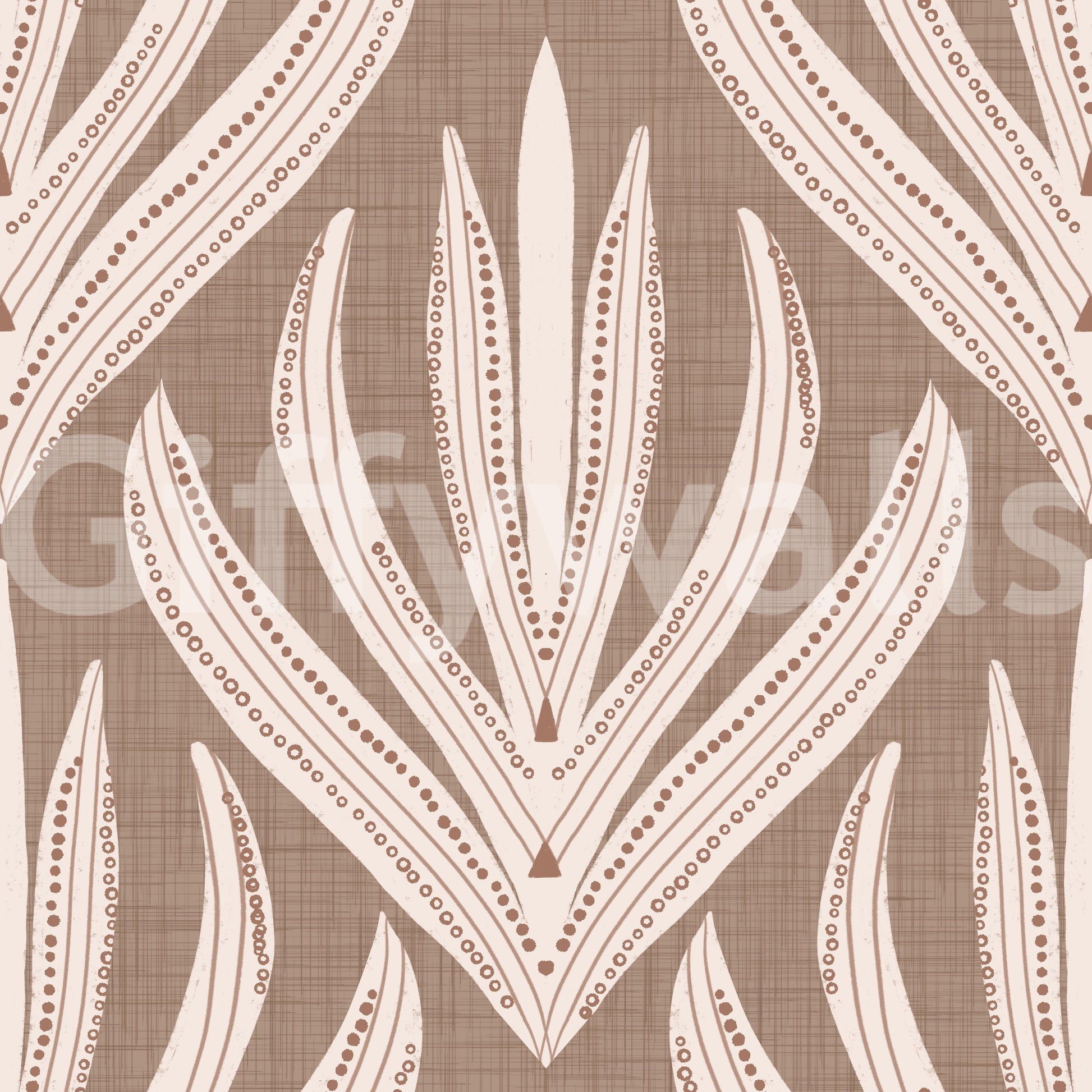 Organic wallpaper with stylized botanical designs arranged in a harmonious boho pattern.