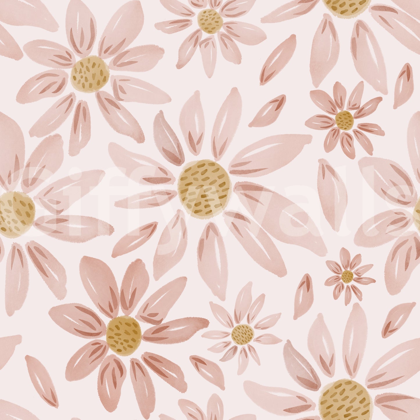 Botanical wallpaper with warm-toned rose flowers arranged in a delicate, airy pattern.