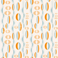 Atomic-inspired wallpaper with bold oval shapes and dotted wave lines for a vintage look.
