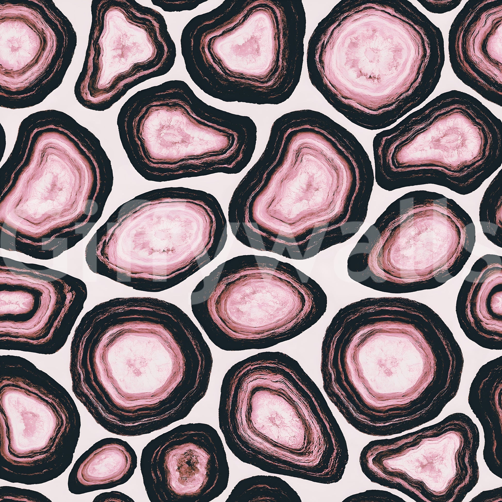A vibrant pink geode wallpaper featuring layered stone patterns with dark accents.