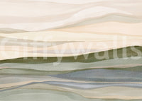 Panoramic Rolling Horizon sketch with misty ridges in organic green hues.