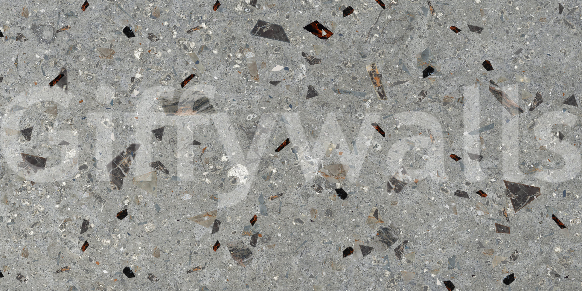 Wallpaper simulating Natural Stones Terrazzo, rich contrasting details.