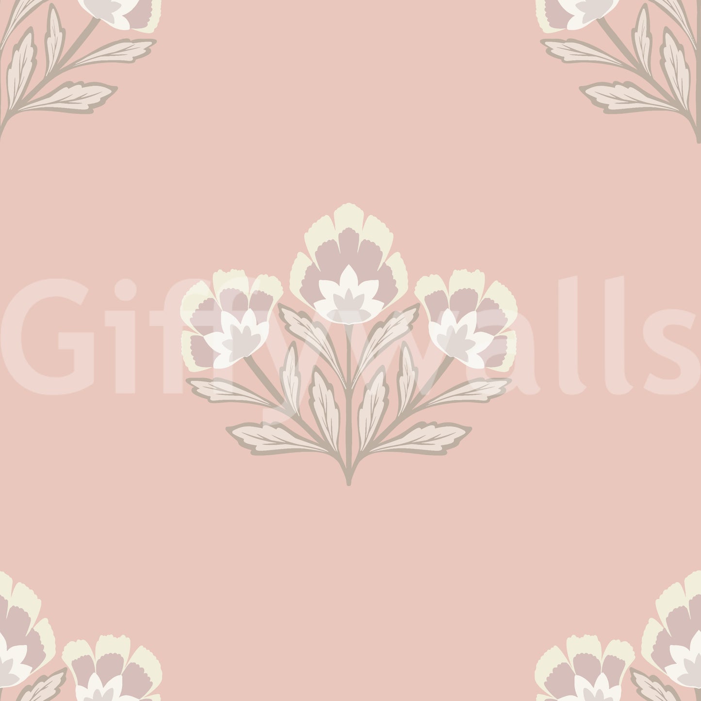 Rosy pink wallpaper, classic flower emblem, harmonious design element repeat.