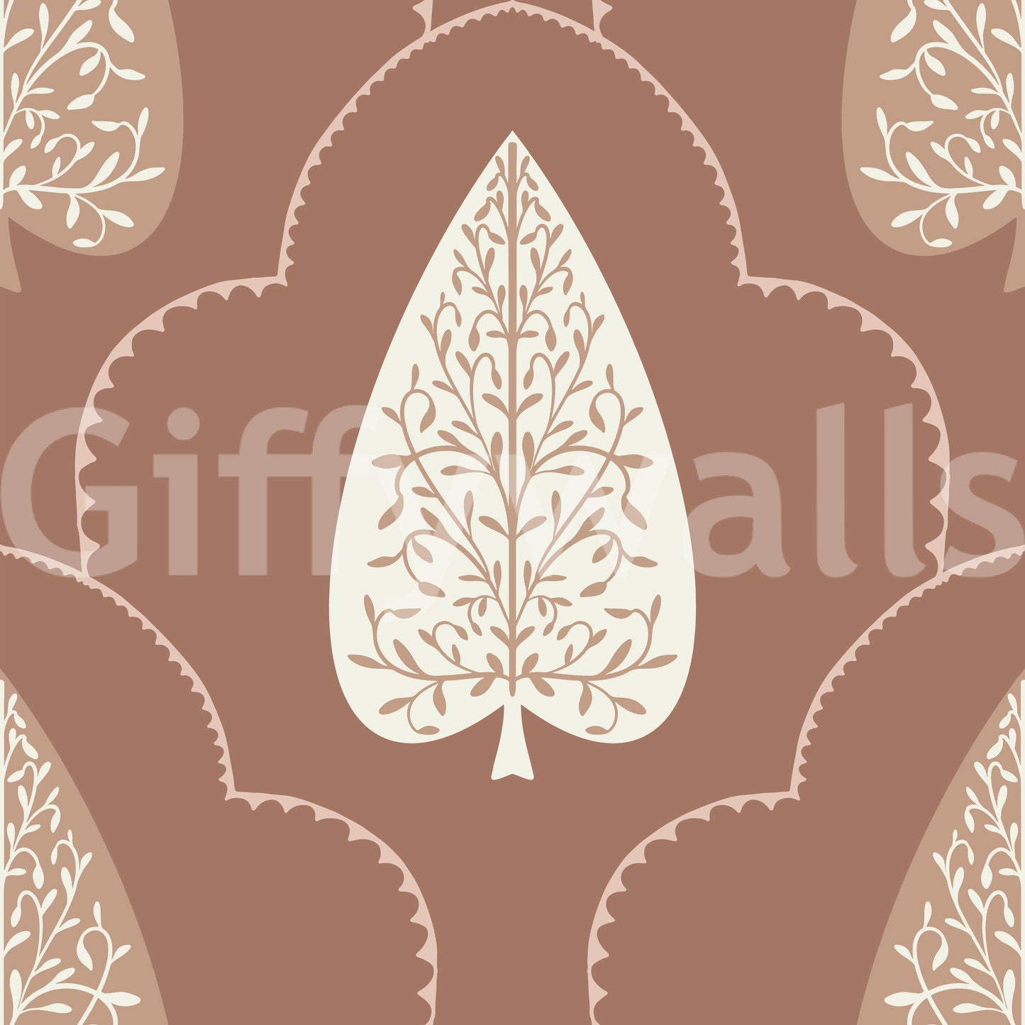 Arboreal Nature wallpaper, organic shapes, soothing brown and cream.