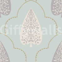 Harmonious Tranquil Trellis mural gentle lilac on duck egg blue.