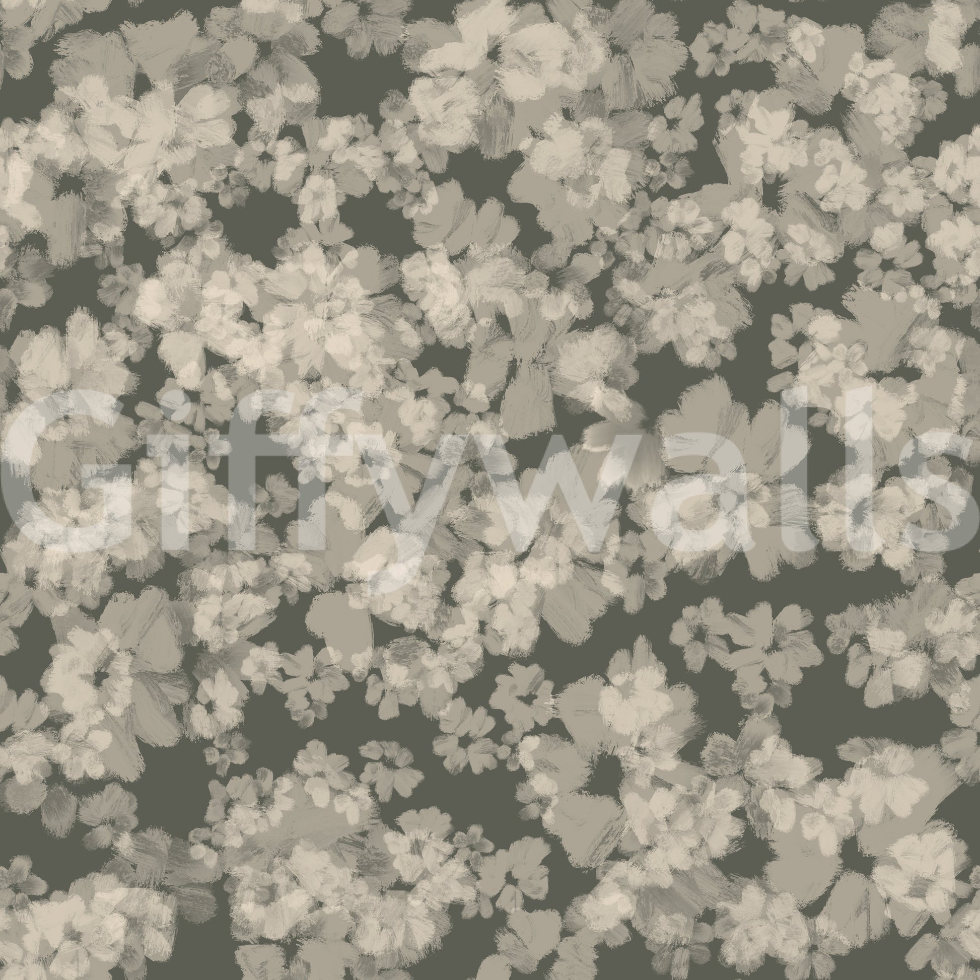 Hazy grey bloom texture wall mural, Whispered Florals, tranquil decorative finish.