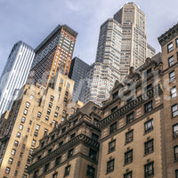 Powerful vertical stack Skyscrapers mural wallpaper, detailed stone structure.