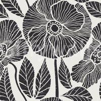 Scandinavian black-white Poppy Meadow wallpaper print, subtle grain texture.
