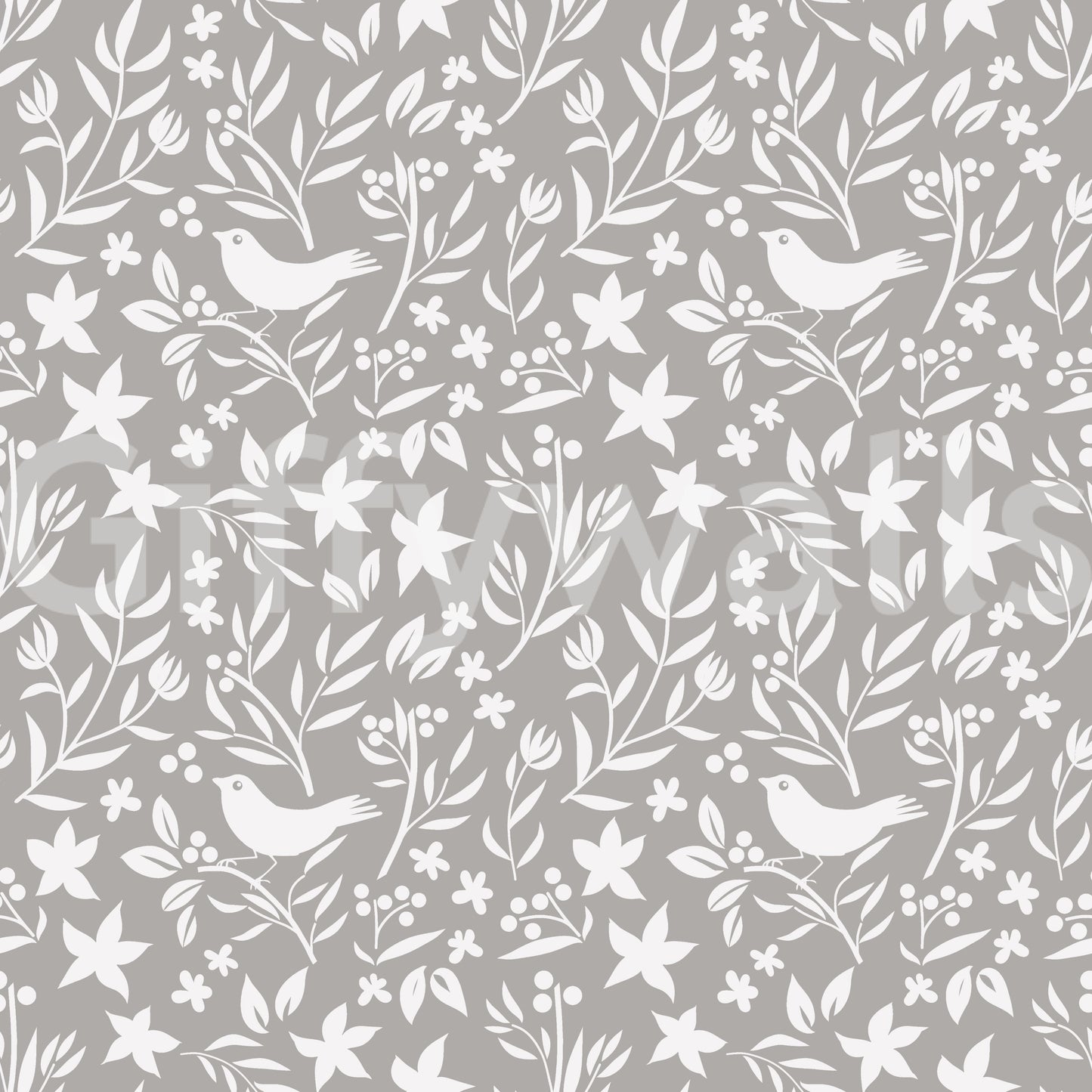Graphic Scandinavian wallpaper, detailed star-like flowers.
