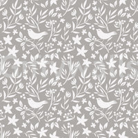 Graphic Scandinavian wallpaper, detailed star-like flowers.
