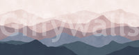Majestic Mountain Dreams mural. Simplified landscape artwork. Perfect nursery wallpaper.