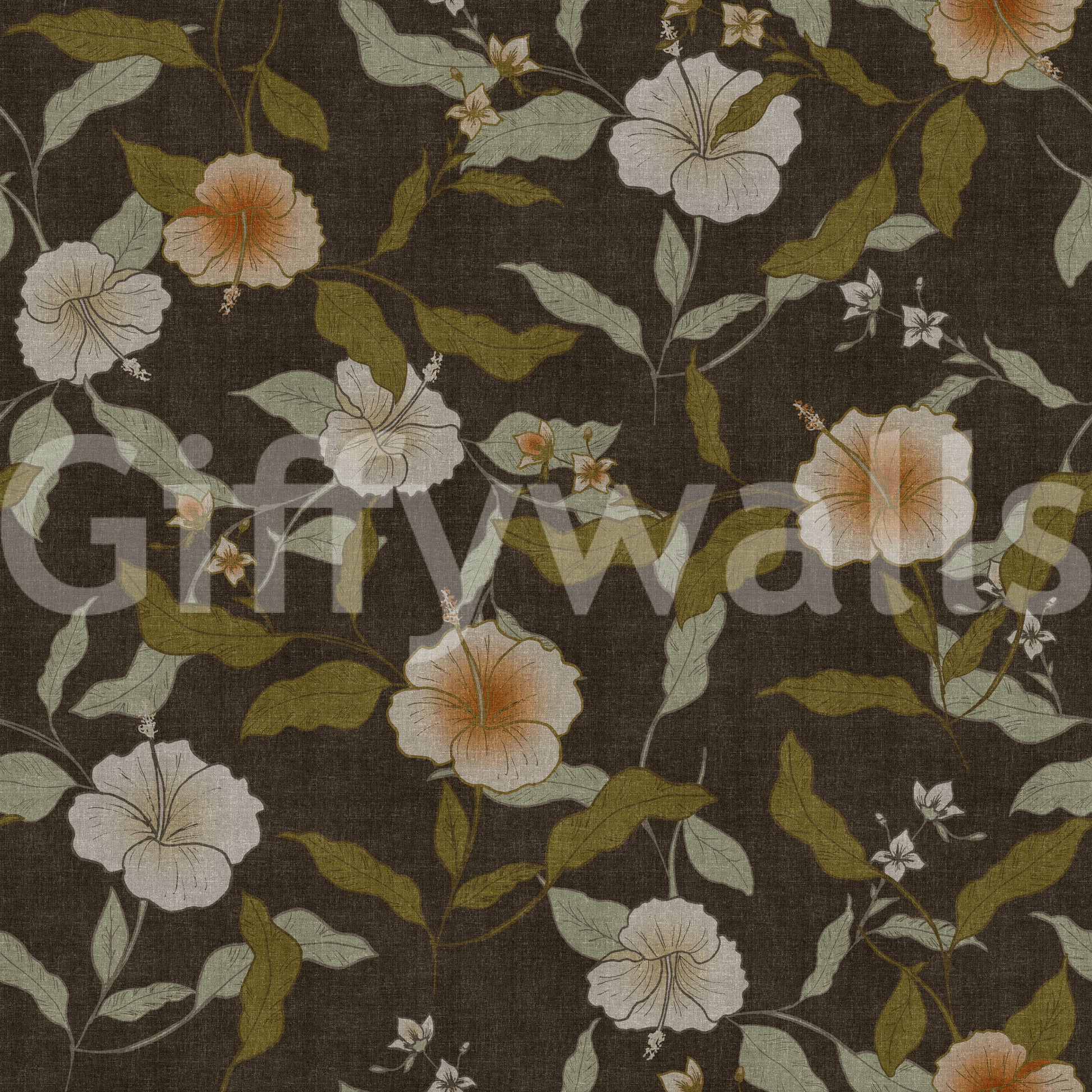 Subtle Faded Floral Old Fashioned design, textured fabric look decorative mural.
