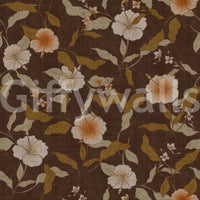 Symmetrical organic effect Faded Tropical Floral brown wallpaper.