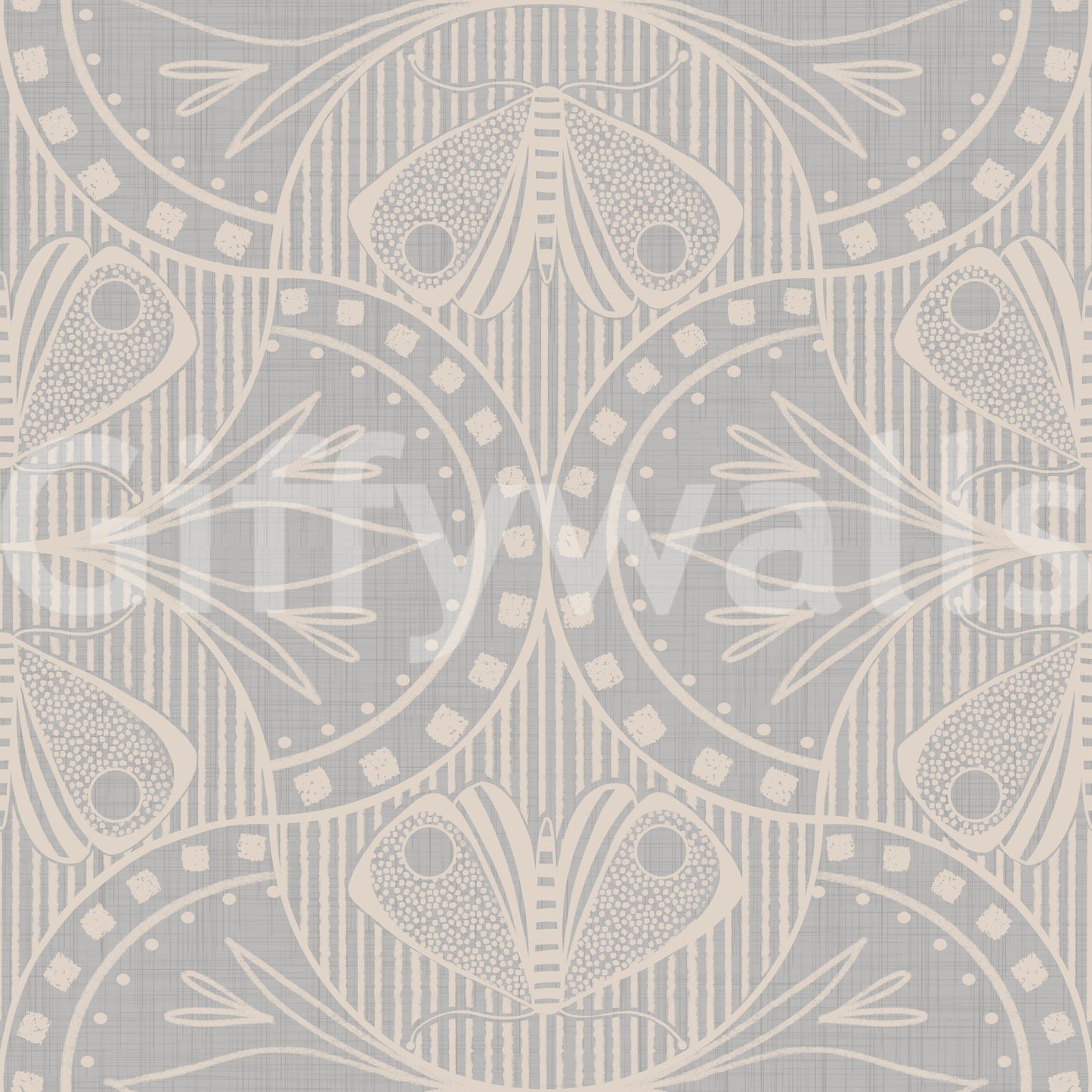 Classic period wallpaper for walls, gentle curving geometry, elaborate grey tone.
