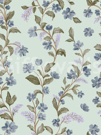 Dreamy Soft Blue Floral Pattern surface covering subtle leaf texture image.