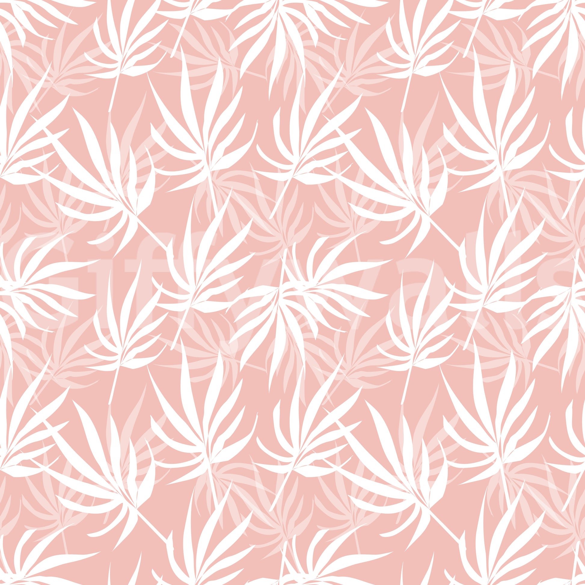 Subtle Tropical Blush wallpaper decor white fan palm silhouettes.