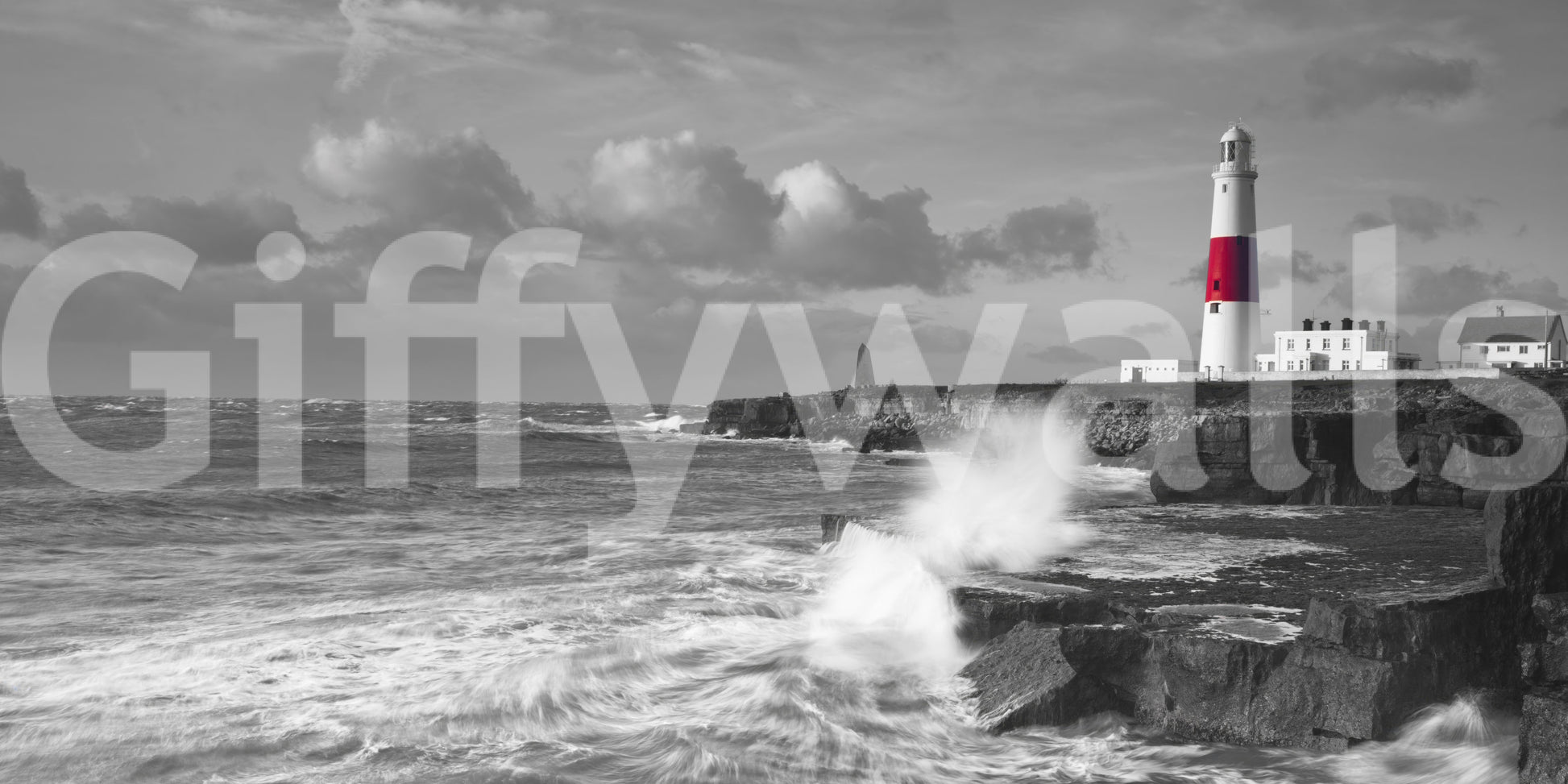 Historic Coastal Sentinel wall hanging, isolated sentinel structure panorama.