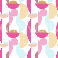 Decorative Retro Geo Blush wallcovering graphic repeat print colourful circles.