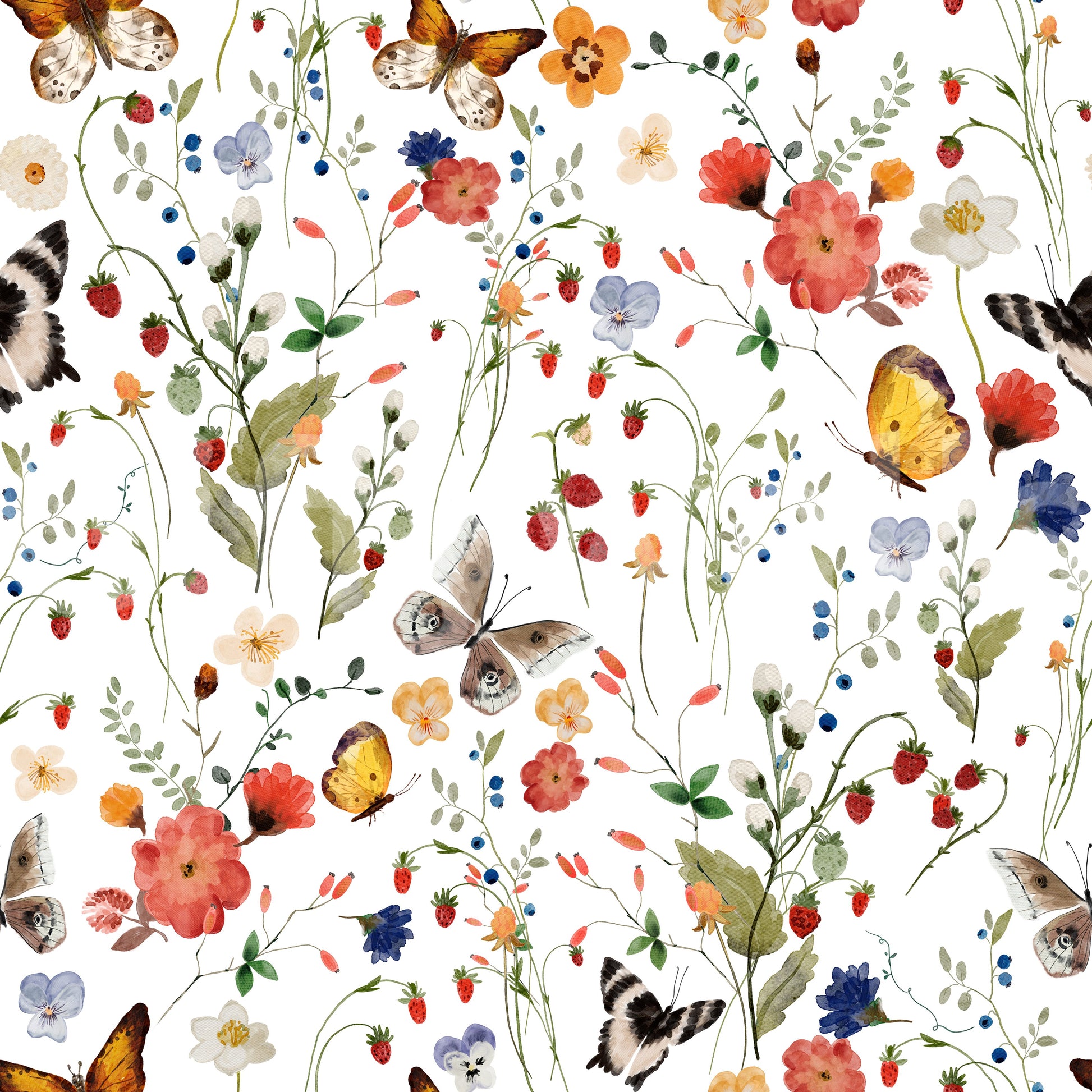 Charming watercolor removable wallpaper pattern, Meadow Magic product.