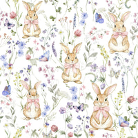 Beautiful Floral Bunny Bliss wall paper, featuring a delicate floral arrangement.