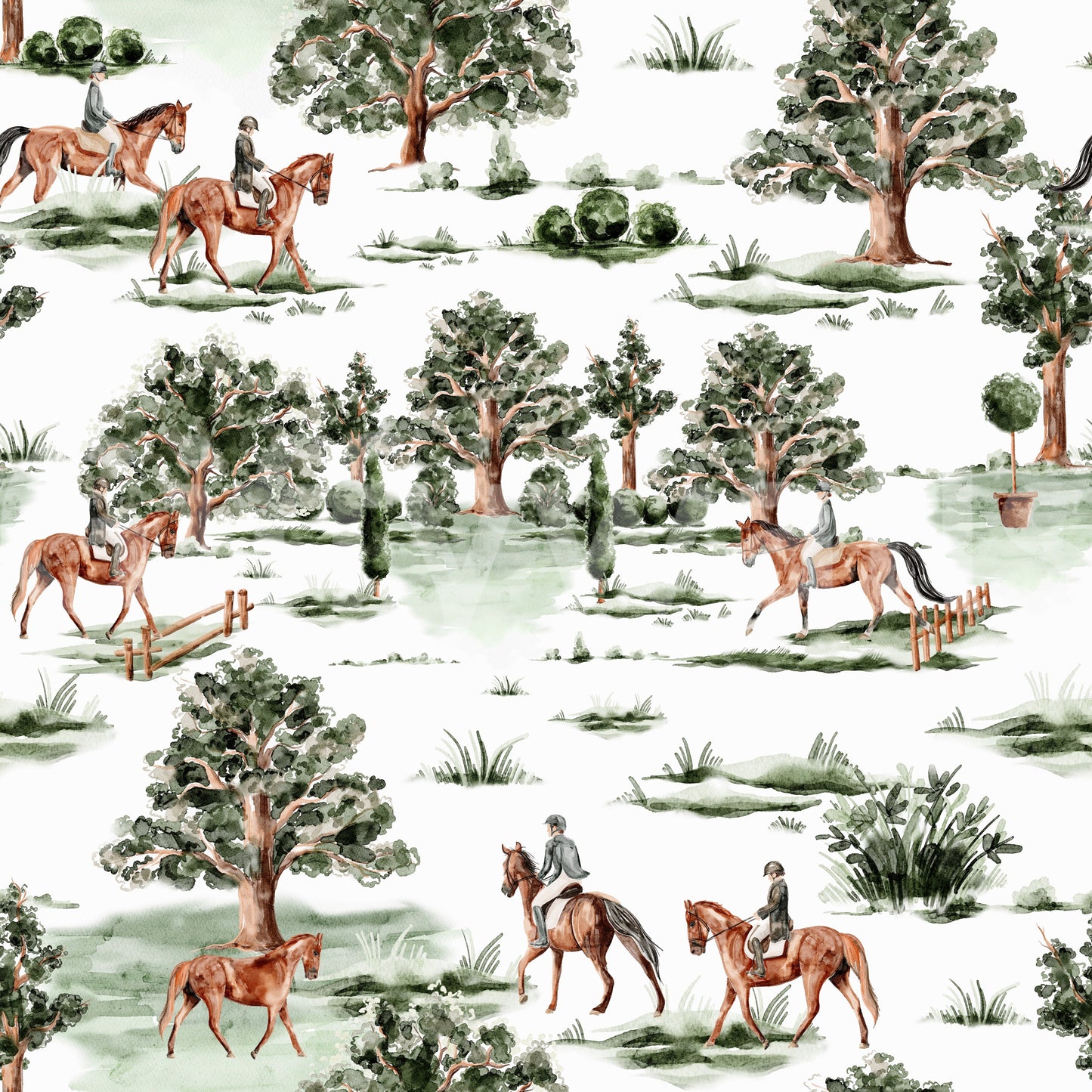 Classic English Equestrian Escape wallpaper design.
