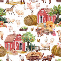 Lively animal repeat Farm Life Watercolor wallpaper mural finish.