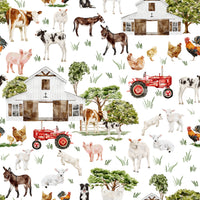 Peel and stick Watercolor Farm Life wallpaper playful farm creatures.