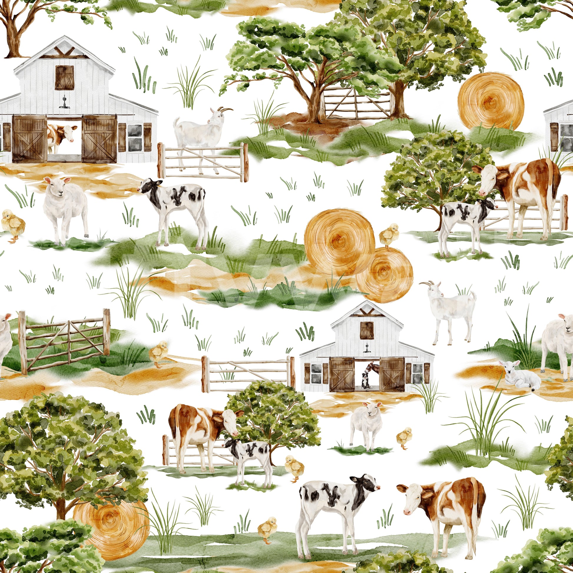 Repetitive Farmhouse Charm wall mural barnyard print