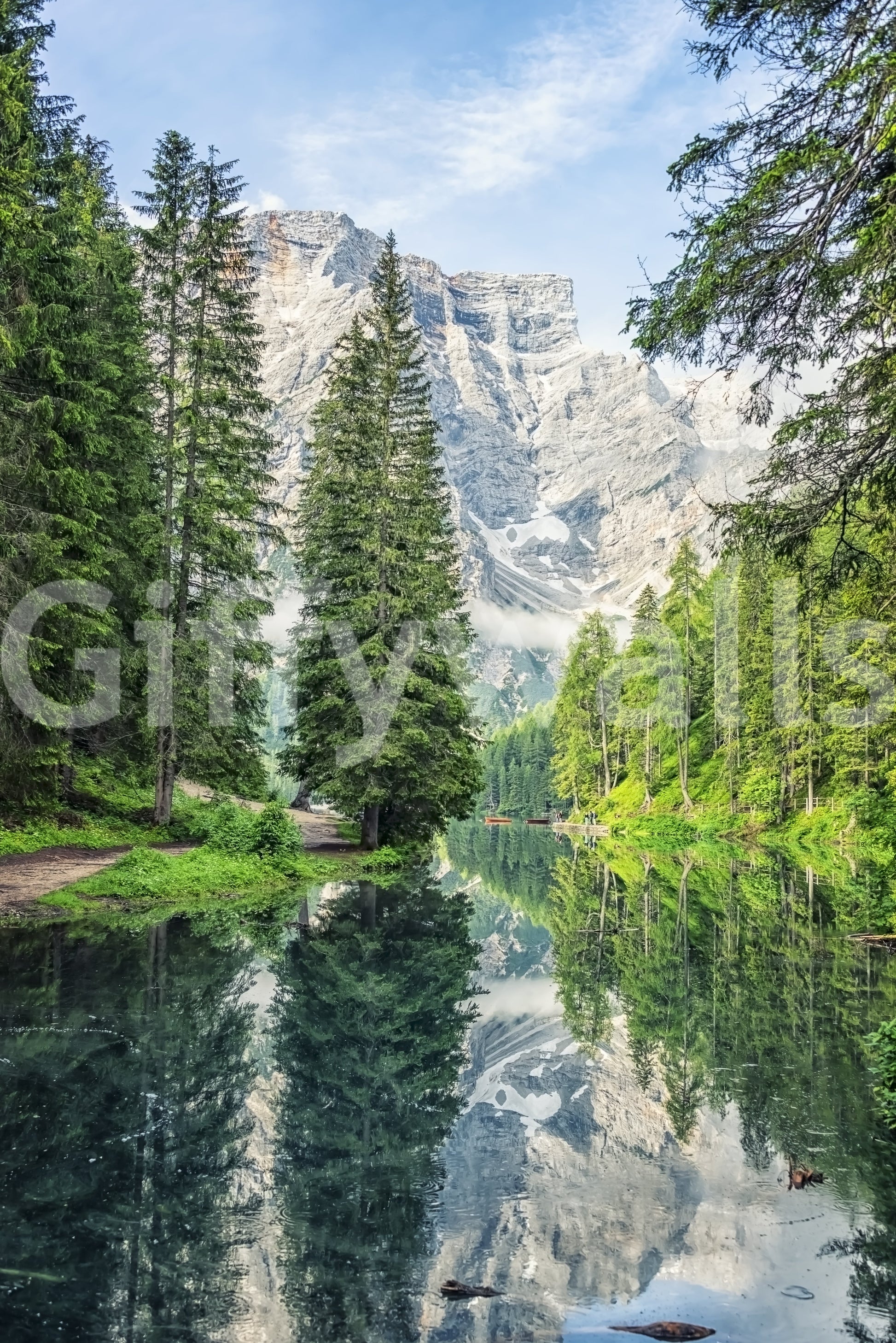 Gorgeous Alpine Lake Reflection graphic outdoor vista reflective pool.