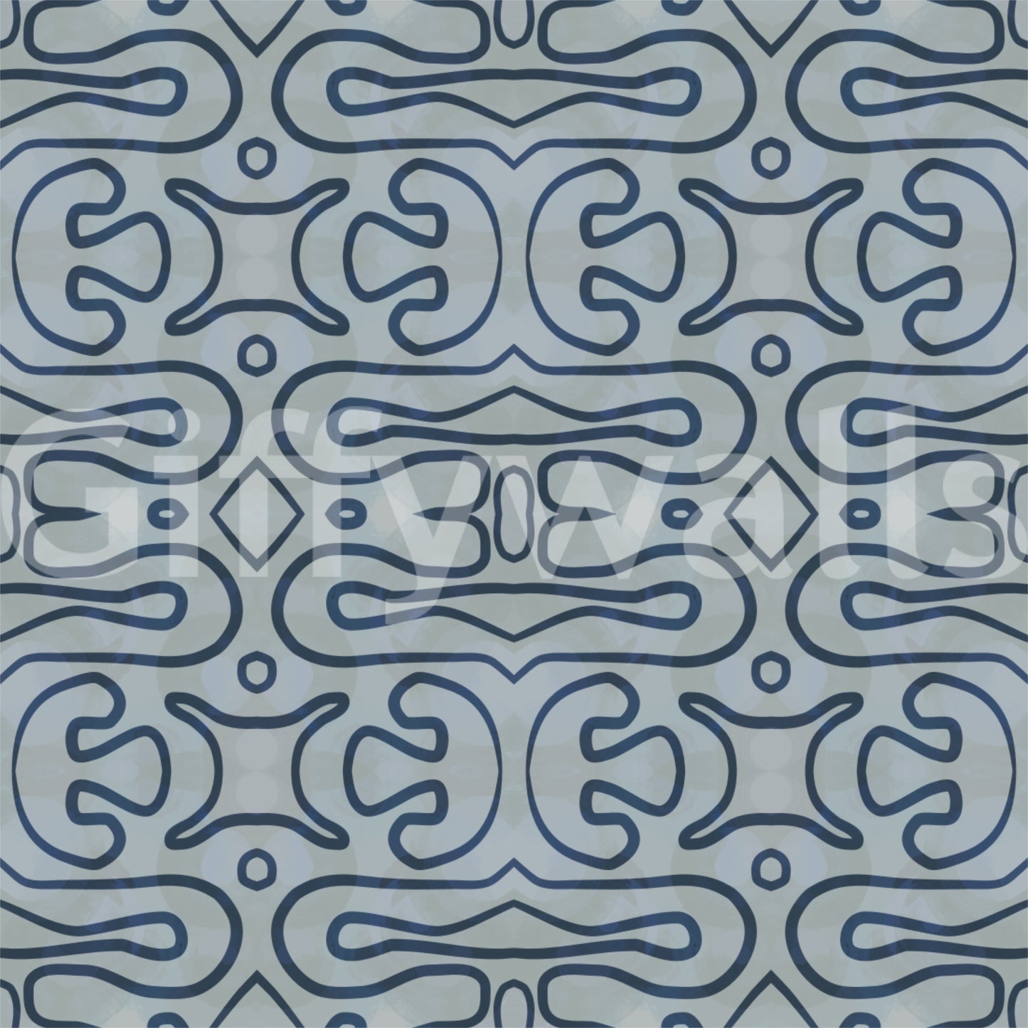 Indigo Flow wallpaper mural featuring dreamy slate-blue wandering lines.