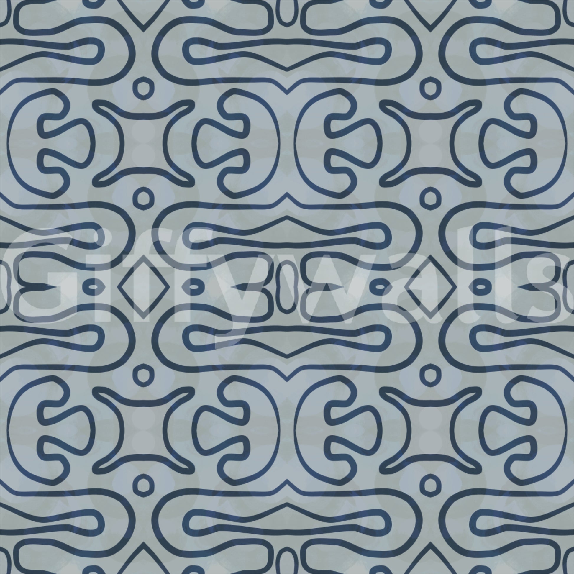 Indigo Flow wallpaper mural featuring dreamy slate-blue wandering lines.