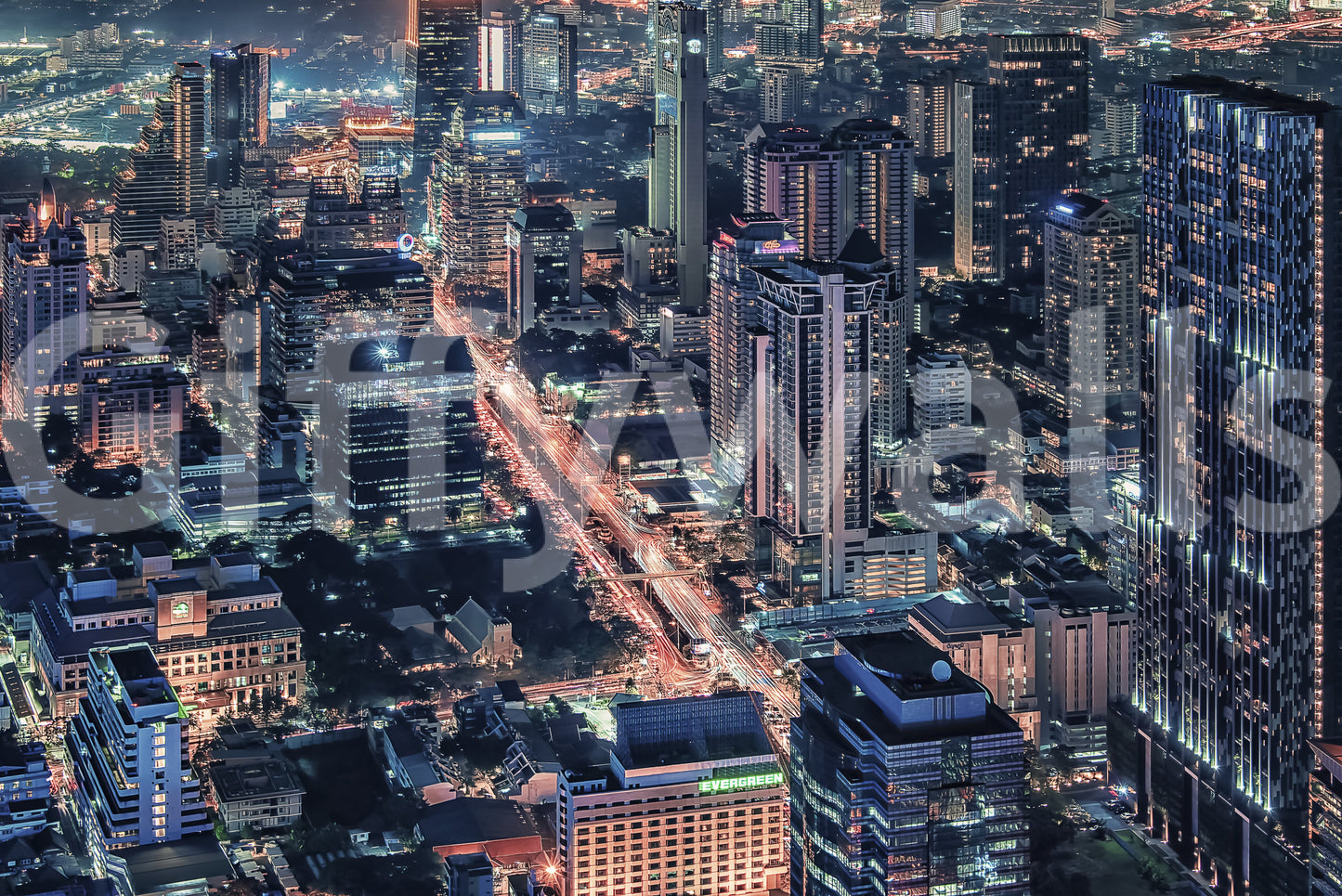 都市景観の夜景壁画