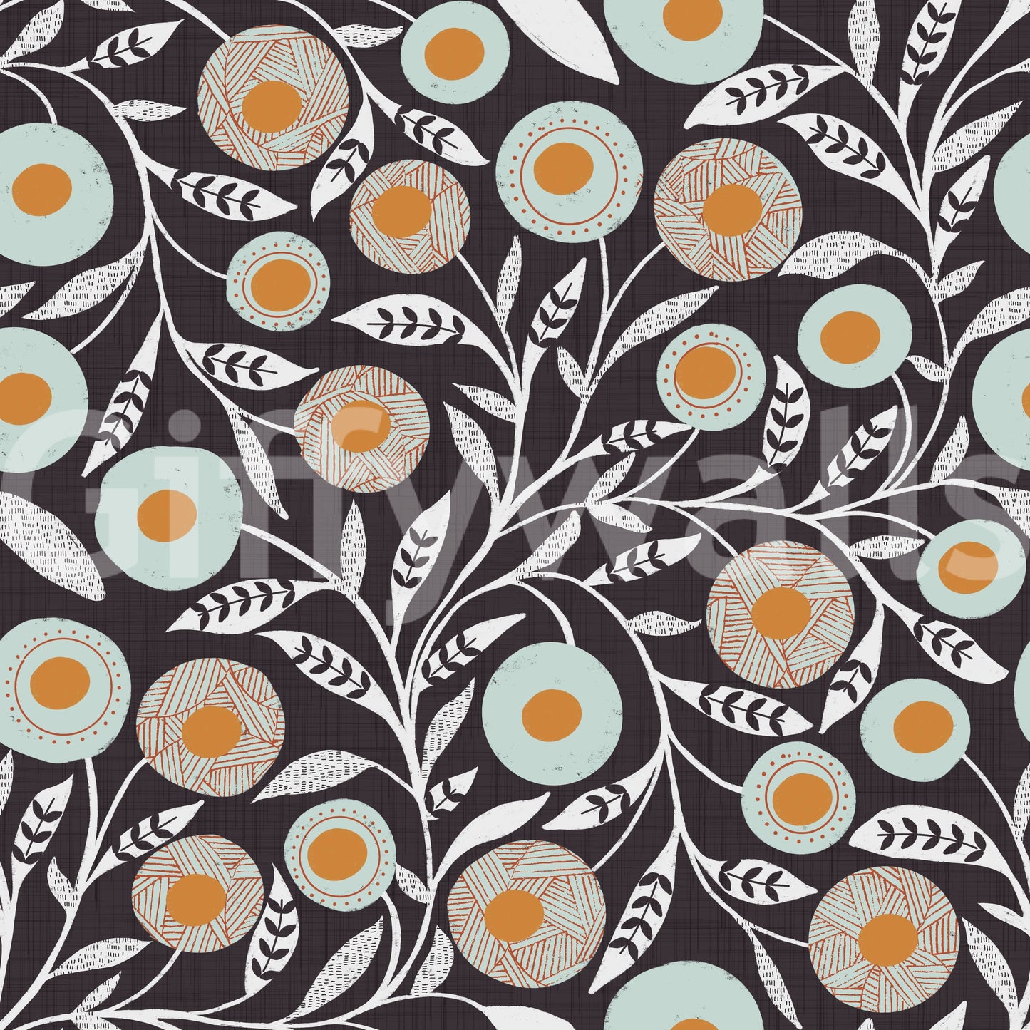 Lin chaud et chaleureux à motifs floraux scandinaves et folk - Papier peint botanique artisanal