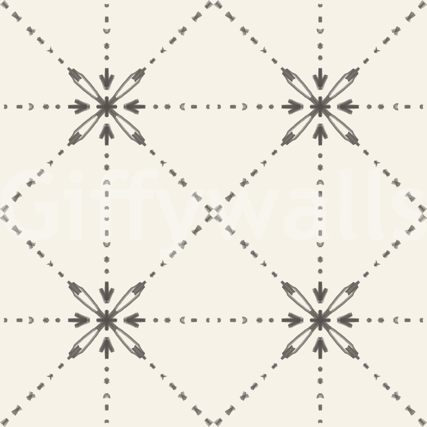 刺し子花格子 - 格子模様の花のステッチシルエット壁紙⁠