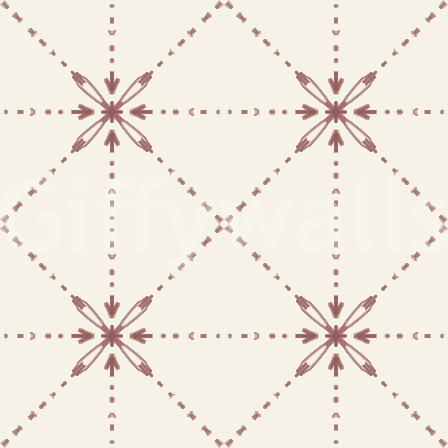 刺し子花格子 - 格子模様の花模様のテラコッタ壁紙⁠