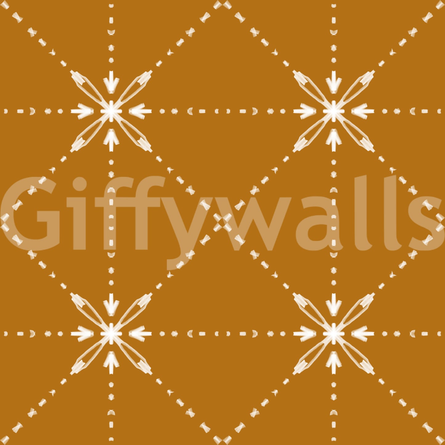 刺し子花格子 - 金色の壁紙に刺繍された格子模様の花模様⁠