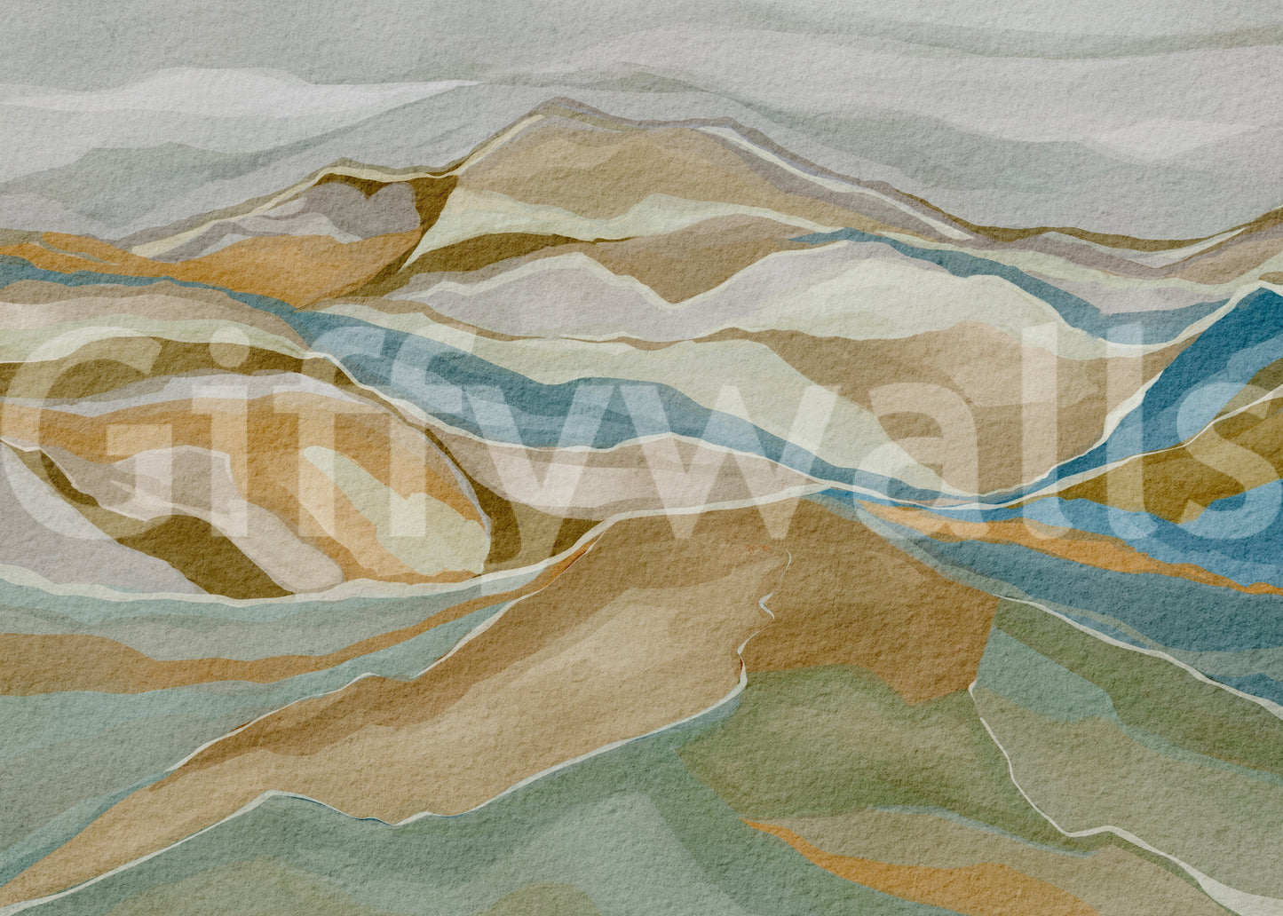 Peinture murale aquarelle vue sur la crête