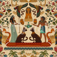 Ancient Echoes wall mural with women, vases, and tropical plants.