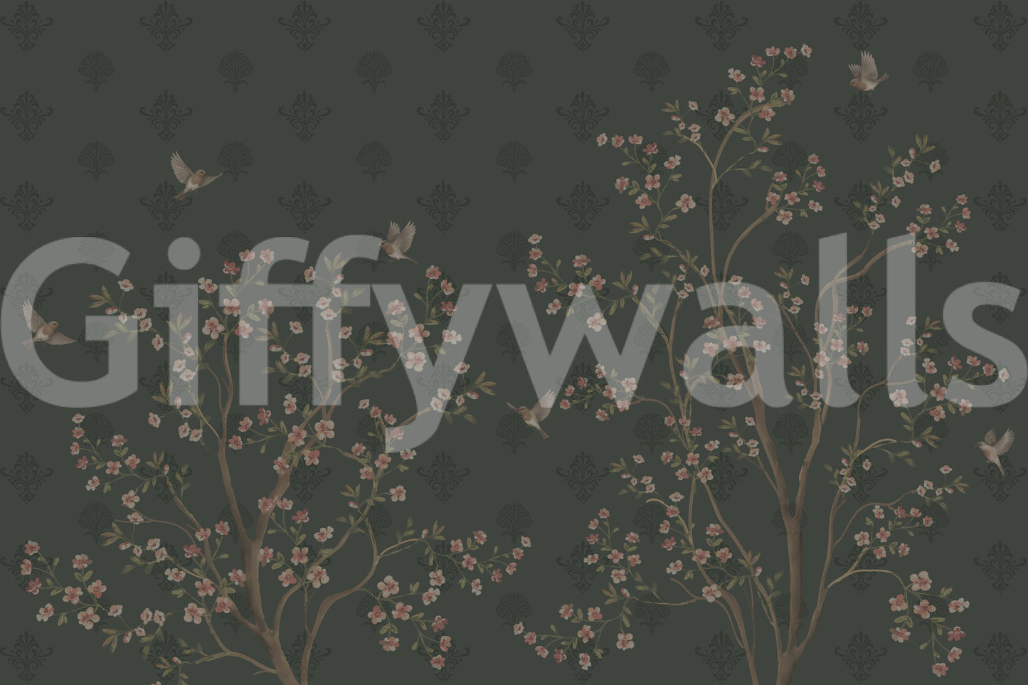 Matte finish Emerald Bloom & Flight Wall Mural for indoor walls.