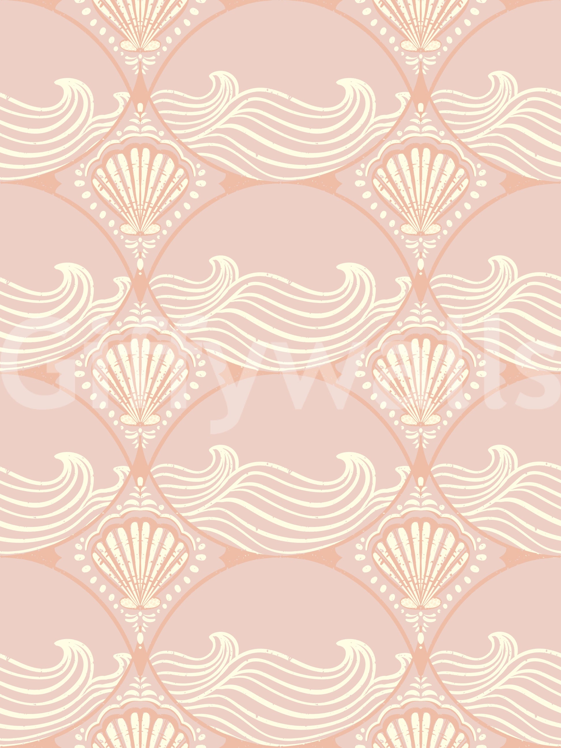 Blush Shell & Wave Pattern Wallpaper in Soft Coastal Theme