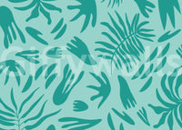 Aqua Botanical Flow wall mural showing abstract teal leaves.