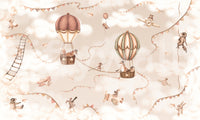 Playful aviation wall mural mono clouds balloons flying elements