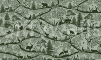 Nordic woodland animals wall mural layered trees green green pattern