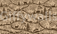 Nordic woodland animals wall mural layered trees beige brown pattern