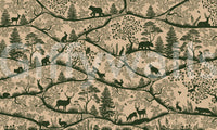 Nordic woodland animals wall mural layered trees beige green pattern