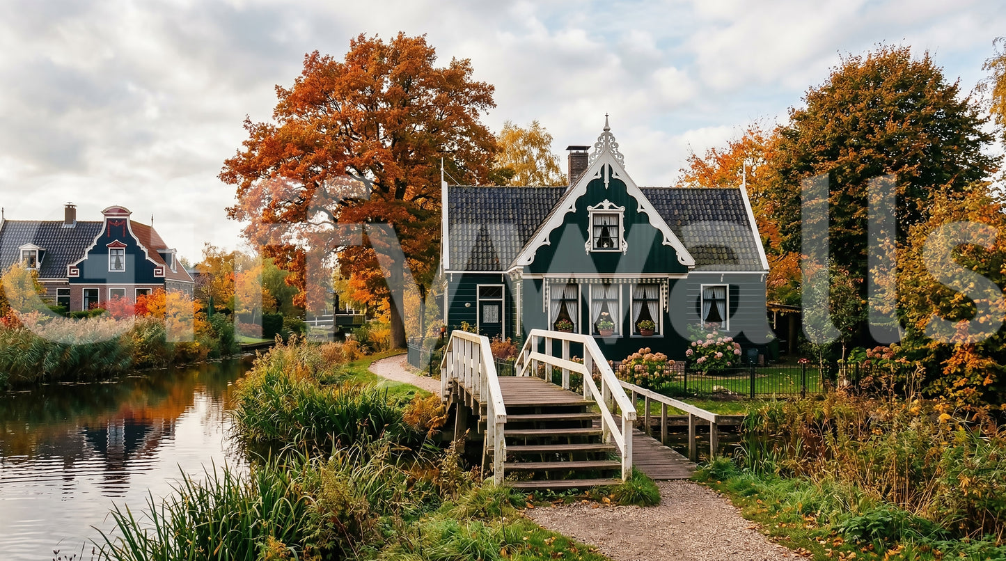 Niederländischer Herbst Kanal Charme Wandbild