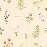 Soft neutral botanical wallpaper with Wildflowers Collection stems and canvas texture look