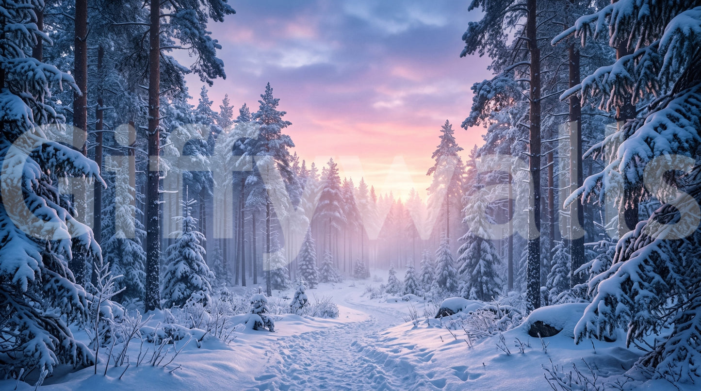 Snowy Path, Pastel Sky Wall Mural