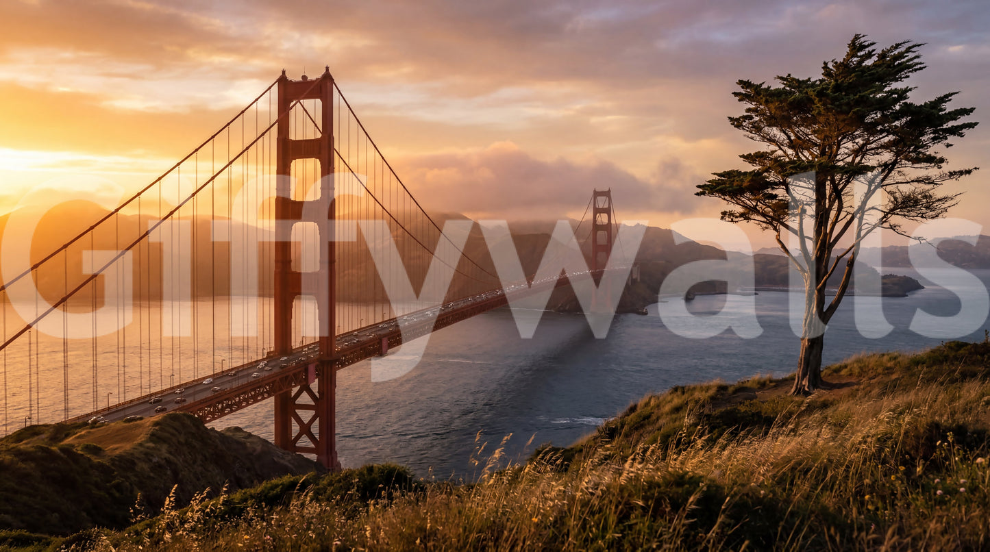 Golden Gate Sunset Vista Wall Mural